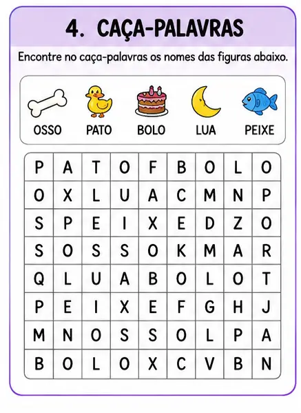 Exemplo da atividade Caça-palavras