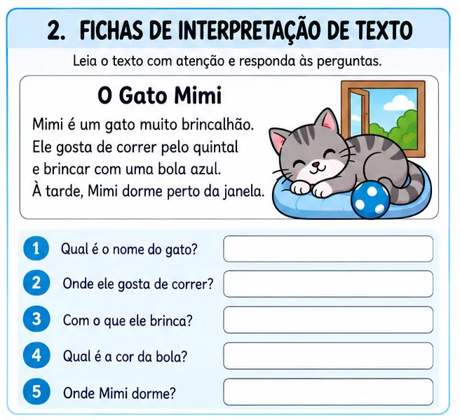 Criança realizando o bônus Fichas de Interpretação de Texto